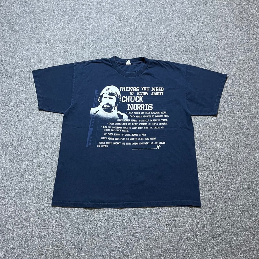 Vintage Alstyle Chuck Norris Facts‎ T-Shirt XL Navy Blue Graphic Tee 2008 Humor
